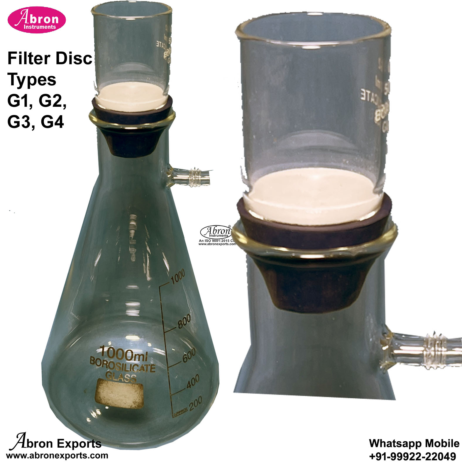 Millipore Glass Filter Flask 1000ml With Sintered Disc G1  Gooch Crucible Rubber Adaptor Set Abron AC-471G1F 